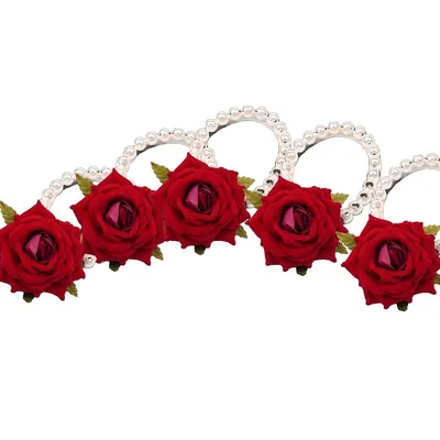 Red Rose and Pearl Hand Gajra (Pack of 5) by Atreya