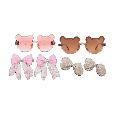 Kids Bear Sunglasses with Bow Clips (Pink and Brown, Pack of 2) by Atreya
