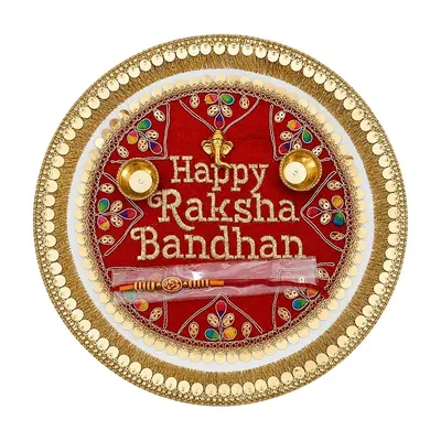 Rakhi Puja Thali Set with Rakhi and 2 Katori by Atreya