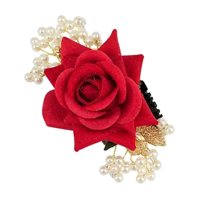 Red Rose Hair Clips with Pearls (Pack of 2) by Atreya