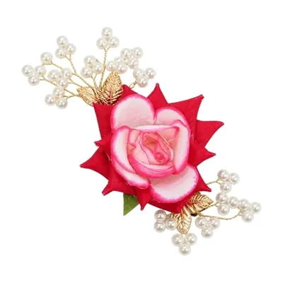 Pink Rose Hair Clip with Pearls by Atreya