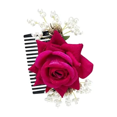 Rani Pink Rose Juda Comb with Pearls by Atreya