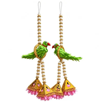 Green Parrot Door Latkan (Pair) by Atreya