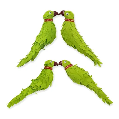 Green Fabric Parrots for Toran and Jhula (Pack of 4) by Atreya