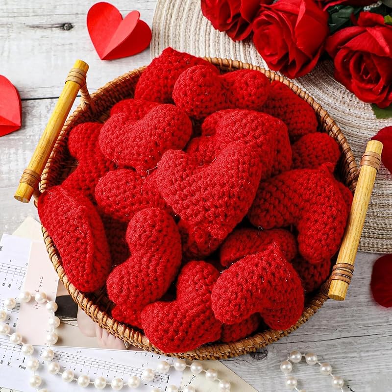 Crochet Heart Ornaments (Set of 12, Red)