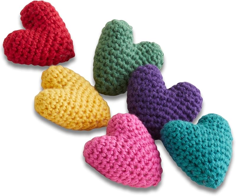 Mini Crochet Hearts (Set of 6, Multicolor)