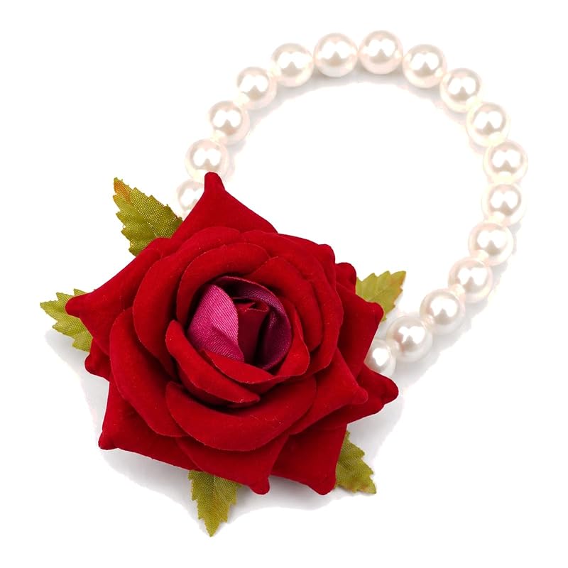 Red Rose and Pearl Hand Gajra (Pack of 5) by Atreya
