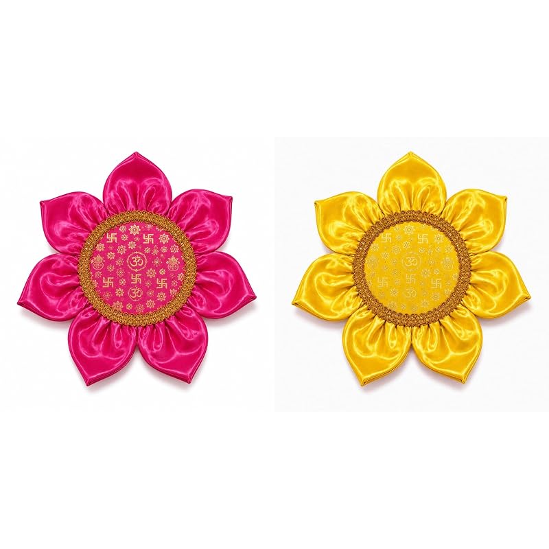 Lotus Pooja Aasan 24.5 cm (Pack of 2, Pink and Yellow) by Atreya