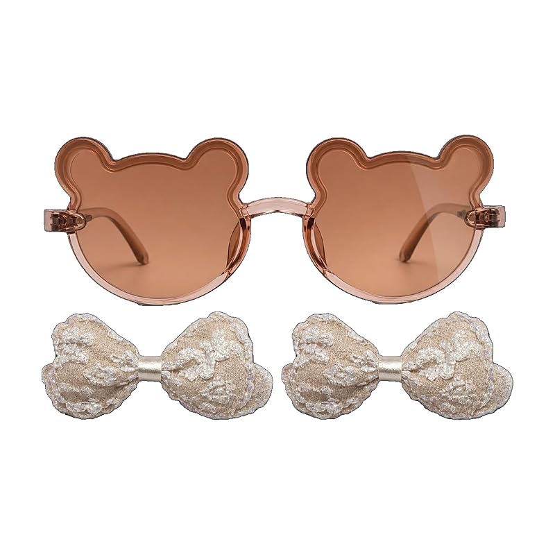 Kids Brown Bear Sunglasses with Lace Bow Clips by Atreya