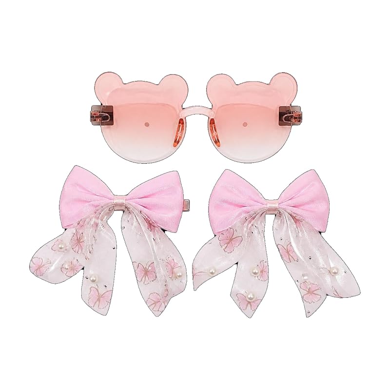 Kids Pink Bear Sunglasses with Bow Clips by Atreya