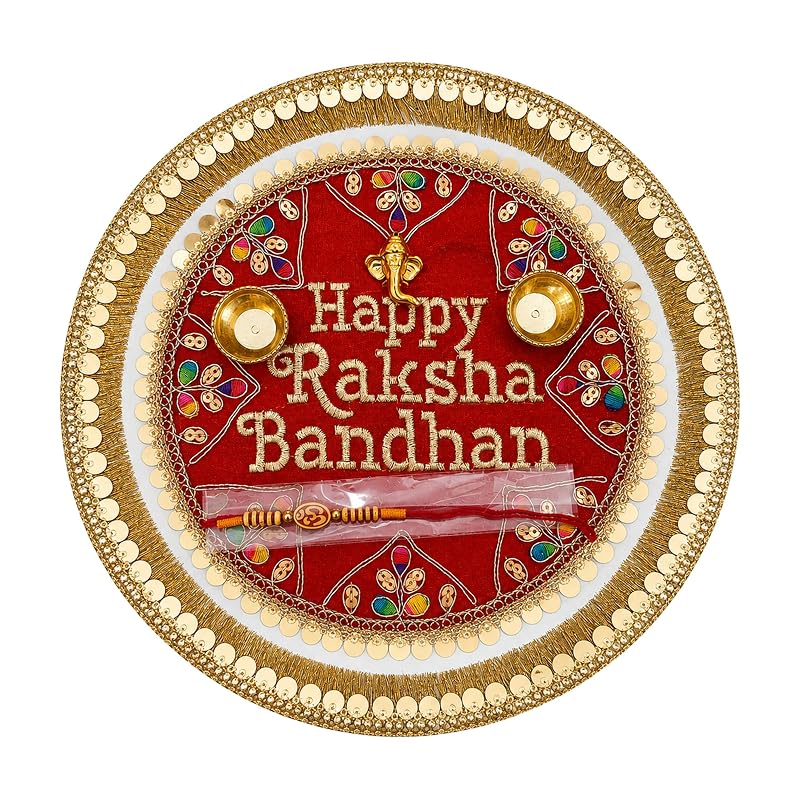 Rakhi Puja Thali Set with Rakhi and 2 Katori by Atreya