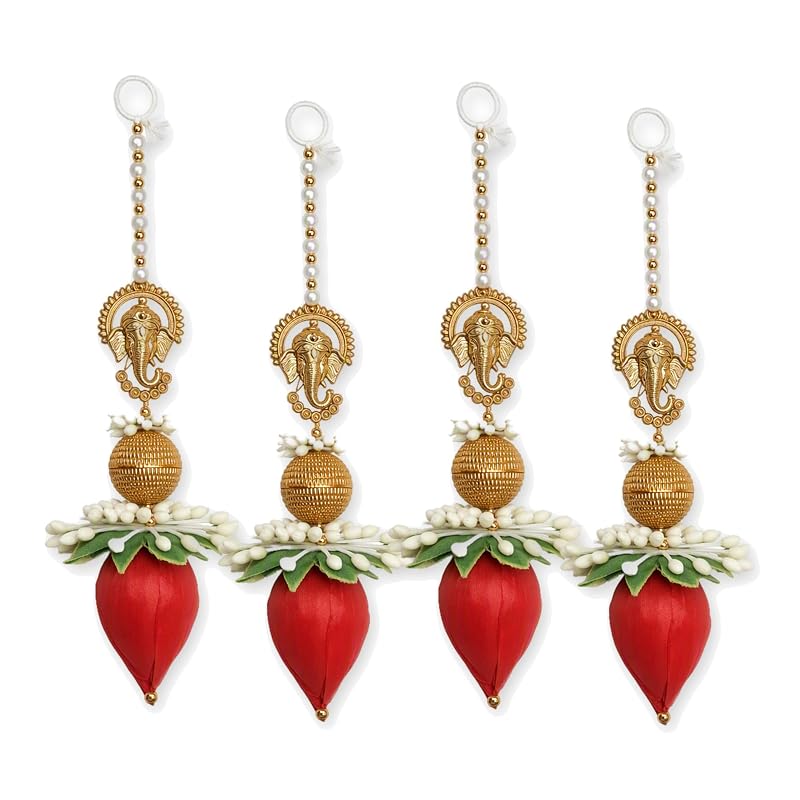 Ganesh Ji Latkan with Pearl and Red Lotus (Set of 4) by Atreya