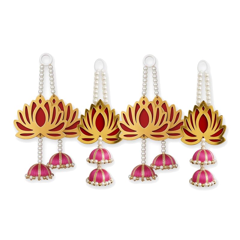 Red Lotus Latkan with Pink Jhumka (Set of 4) by Atreya