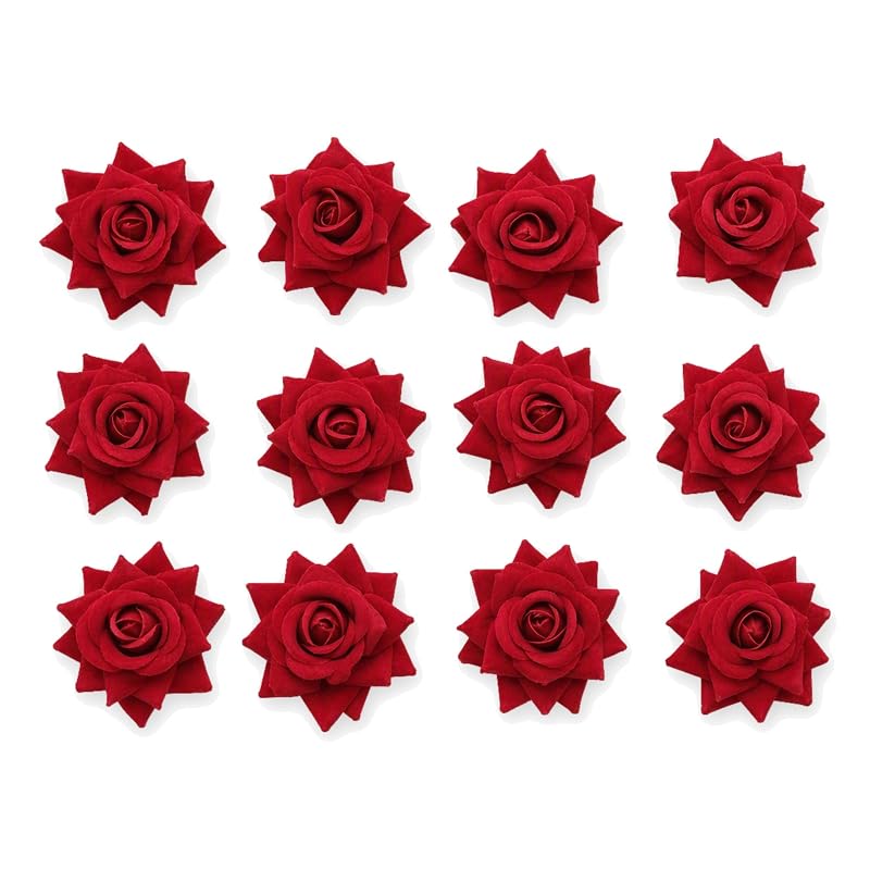 Dark Red Velvet Rose Heads (Pack of 12) by Atreya